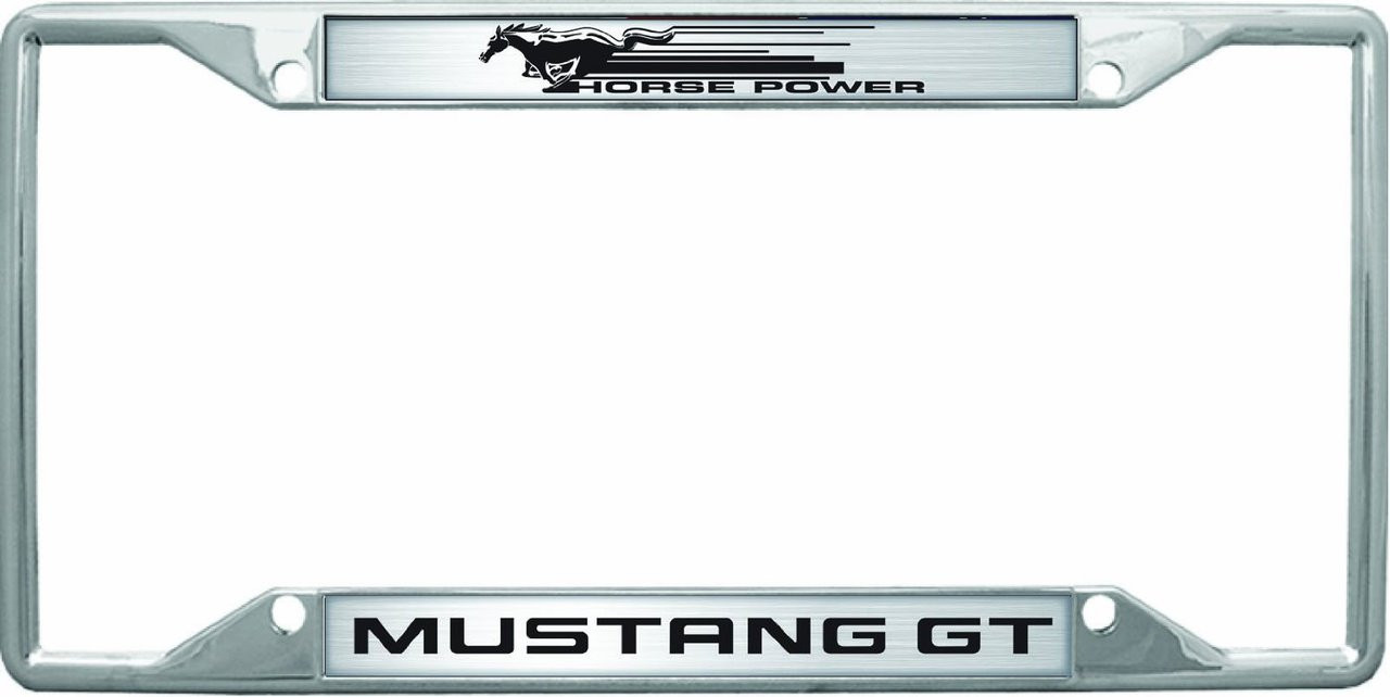 Ford Mustang GT Horse Power Chrome Metal License Plate Frame Pony 4