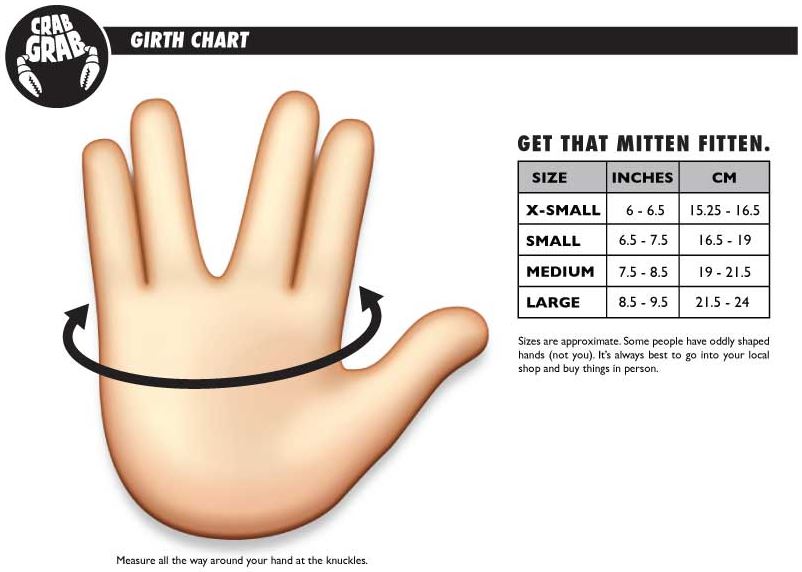 crab grab punch mitt gloves 2017 getboards ride shop crab leg size chart