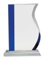 Crystal Wave Mounted on a Crystal Base with Sandblasted Engraving & Blue Accent 8.25" Tall