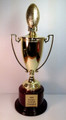 Fantasy Football: Metal Gold Cup with Plastic Football Mounted on Round Rosewood Base 20" Tall