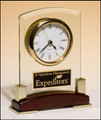 Beveled Glass Desktop Clock with Rosewood Piano-Finish Base