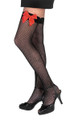 Black Fishnet Thigh High with Red Bows 8036