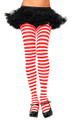 Red and White Striped Opaque Pantyhose Tights 8082