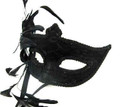 Black Lace Masquerade Mask with Feathers 1849