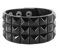 Studded Biker Wristband 3-Row Black 6505