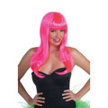 80's Neon Pink Long Wig With Bangs 6077