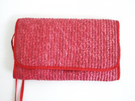 Vintage 1980s Crimson Red Straw Envelope Purse