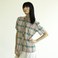 Vintage 1970s 80s Preppy Plaid Ruffle Shirt