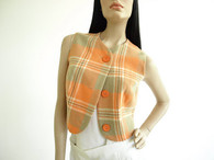 Vintage 1960s Orange Cropped Plaid Vest