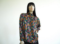 Vintage Tess Dark Cabbage Floral Blouse Shirt