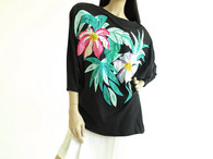 Vintage 1980s Bonnie Boerer Black Tropical Sequin Shirt