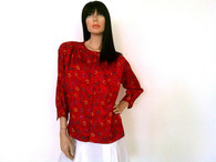 Vintage 1980s Oscar de la Renta Expression Red Flora Print Blouse