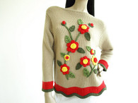 Vintage 1950s Tarni Tan Floral Applique Sweater