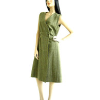 Vintage 1960s/1970s Olive Green Herringbone Sleeveless Wrap Dress
