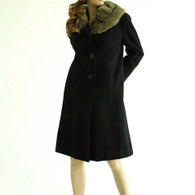 Vintage 1950s Black Coat - Shagmoor Fur Collar Wool Coat