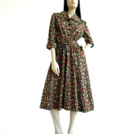Vintage 1940's Dark Floral Print Swing Blouse Dress