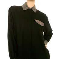 Vintage Black & Silver Beaded Pointed Collar Blouse