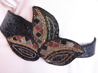Vintage 1980's Black Beaded Art Deco Cinch Belt
