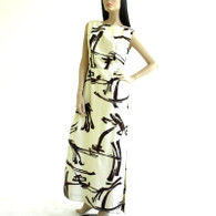 Vintage 1950s-60s Cream Brushstroke Sleeveless Maxi Dress