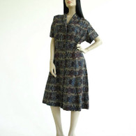 Vintage 1950s Blue Tribal Print Shirt Dress at Borough Vintage.