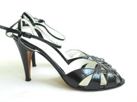 Vintage 1970s Garolini Black Leather Cutout Sandal at Borough Vintage.