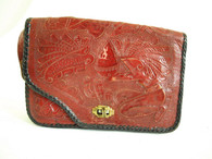 Vintage Hand Tooled Red Leather Shoulder Bag at Borough Vintage.