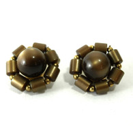 Bronze Flower Clip Earrings