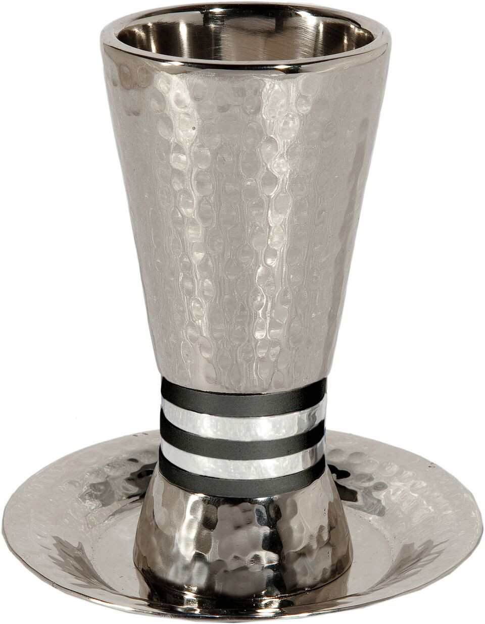 Hammered Kiddush Cup Cone Shape-- Black Rings
