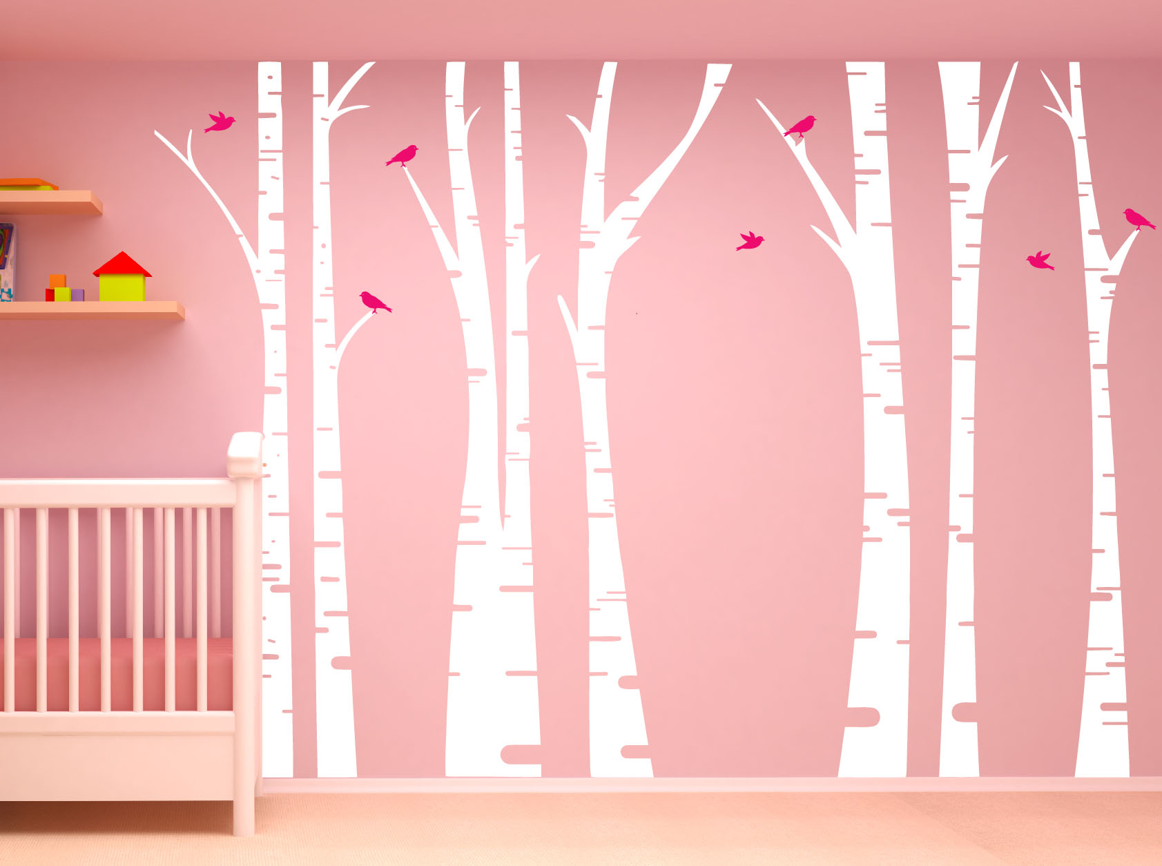 Birch Tree Forest Set Vinyl Wall Decal Birds 1295 InnovativeStencils