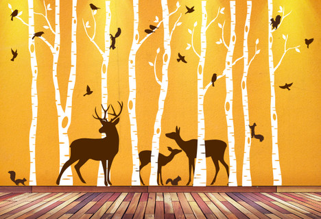 Birch Tree Animal Forest Mural Vinyl Wall Decal With Deer