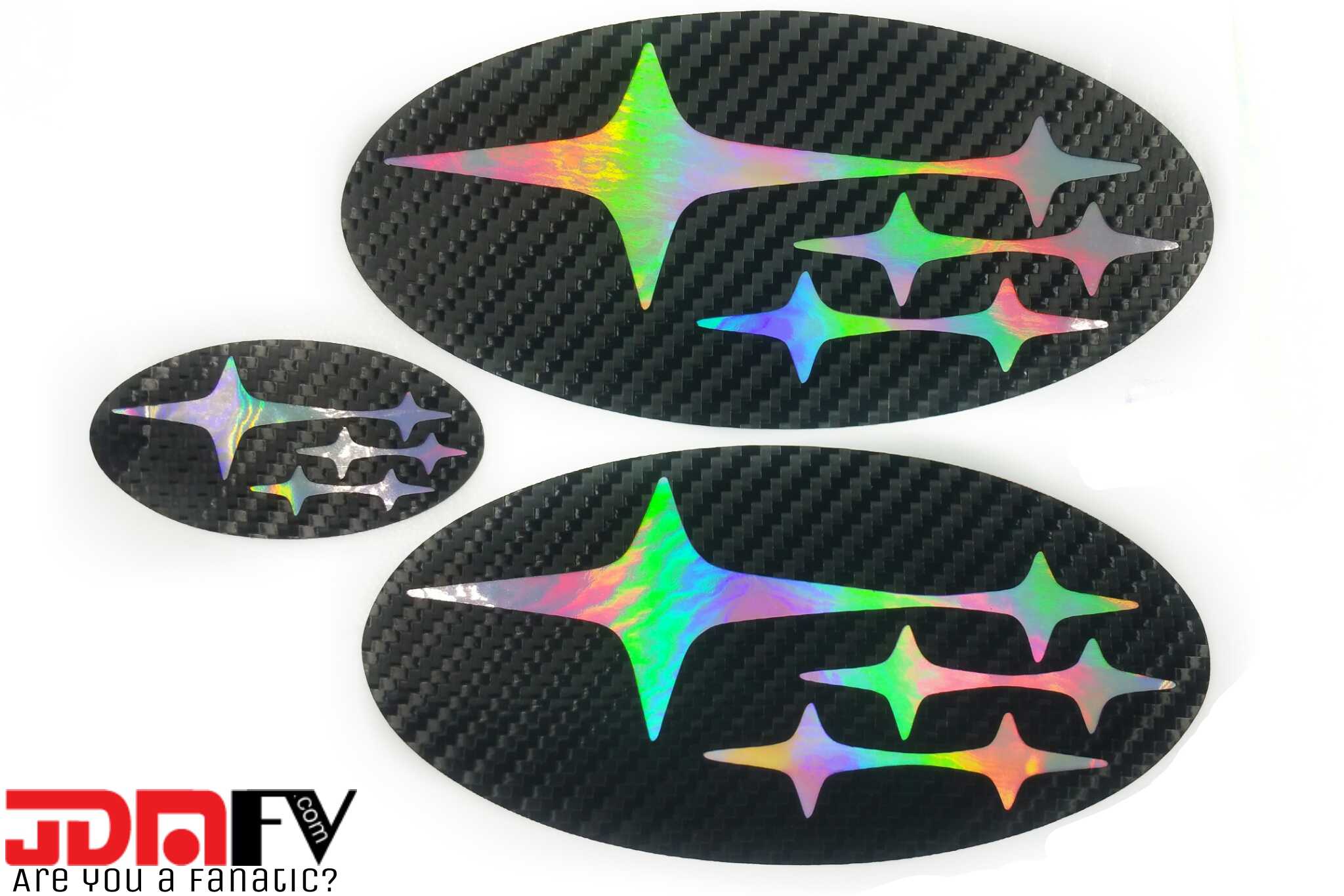OIL SLICK Precut Emblem Overlays Front/Rear (0814 WRX/STI Sedan) JDMFV by Fanatic Auto