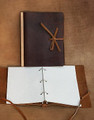 Milk Chocolate brown, 3-ring binder with tie closure, closed & open views