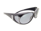 Sunglasses Over Glasses Polarized UV400 Black Frame - Gray Lenses with Crystals Front And Side