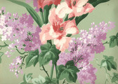 Printed in the Netherlands just after World War 11, this lush floral with vertical glads and lilacs will bring romance to any room.