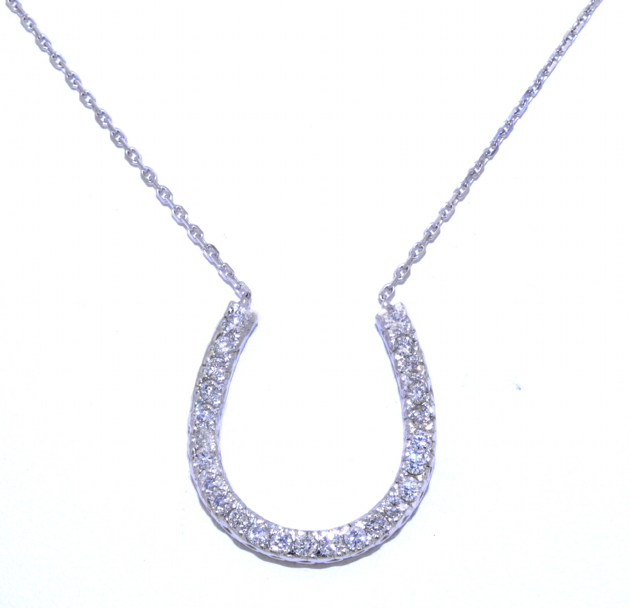 14K White Gold Diamond Horseshoe Pendant Necklace 31000501