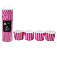 25 PK HOT PINK STRIPE PAPER BAKING CUPS