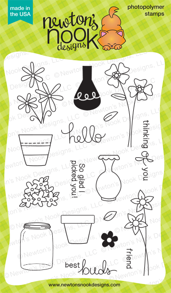 Versatile Vases - 4x6 photopolymer flower, vases, pots, sentiments stamp set by Newton's Nook Designs.
