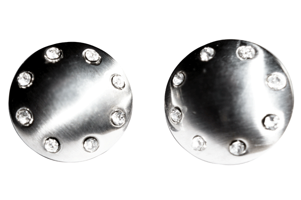 Round Covex Cufflinks with Clear Crystals