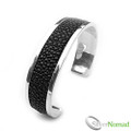 Men's 925 Sterling Silver Stingray Leather Bracelet 
