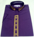 Ladies Short-Sleeve Embroidered Clergy Shirt - Purple/Gold