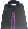 Ladies Short-Sleeve Embroidered Clergy Shirt - Black/Purple