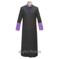 Men's Black Clergy Robes with Purple Satin Cuffs | Men's Clergy Cassocks