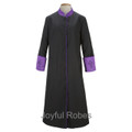 Women's Black Clergy Robes with Purple Satin Cuffs | Ladies Clergy Cassocks