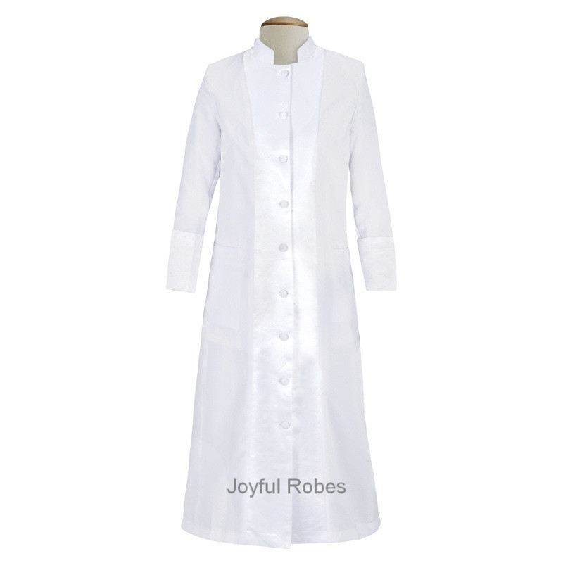 Women's White/White Satin Clergy Robe Clerical Apparel Ladies Clergy