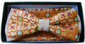 Men's Premium Two-Tone Regency Pattern Bow Tie + Hanky - Orange/Tan