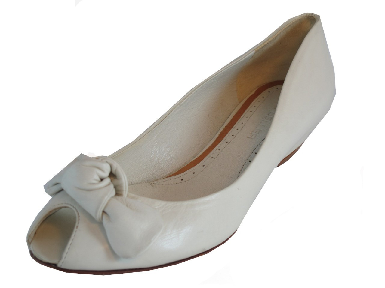... 3590 Womenâ€™s Leather Italian Designer Peep Toe Flat Shoes, Beige