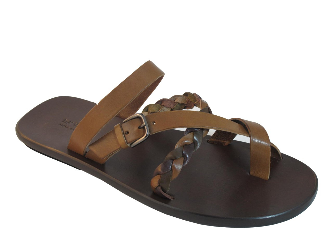 Men's Davinci Italian Woven Leather Push Toe Sandals 1233 Brown