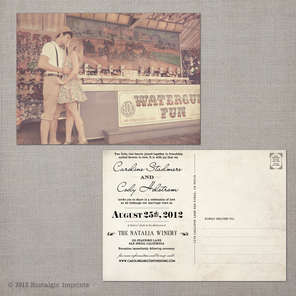caroline 5x7 vintage postcard wedding invitation wedding invites postcards