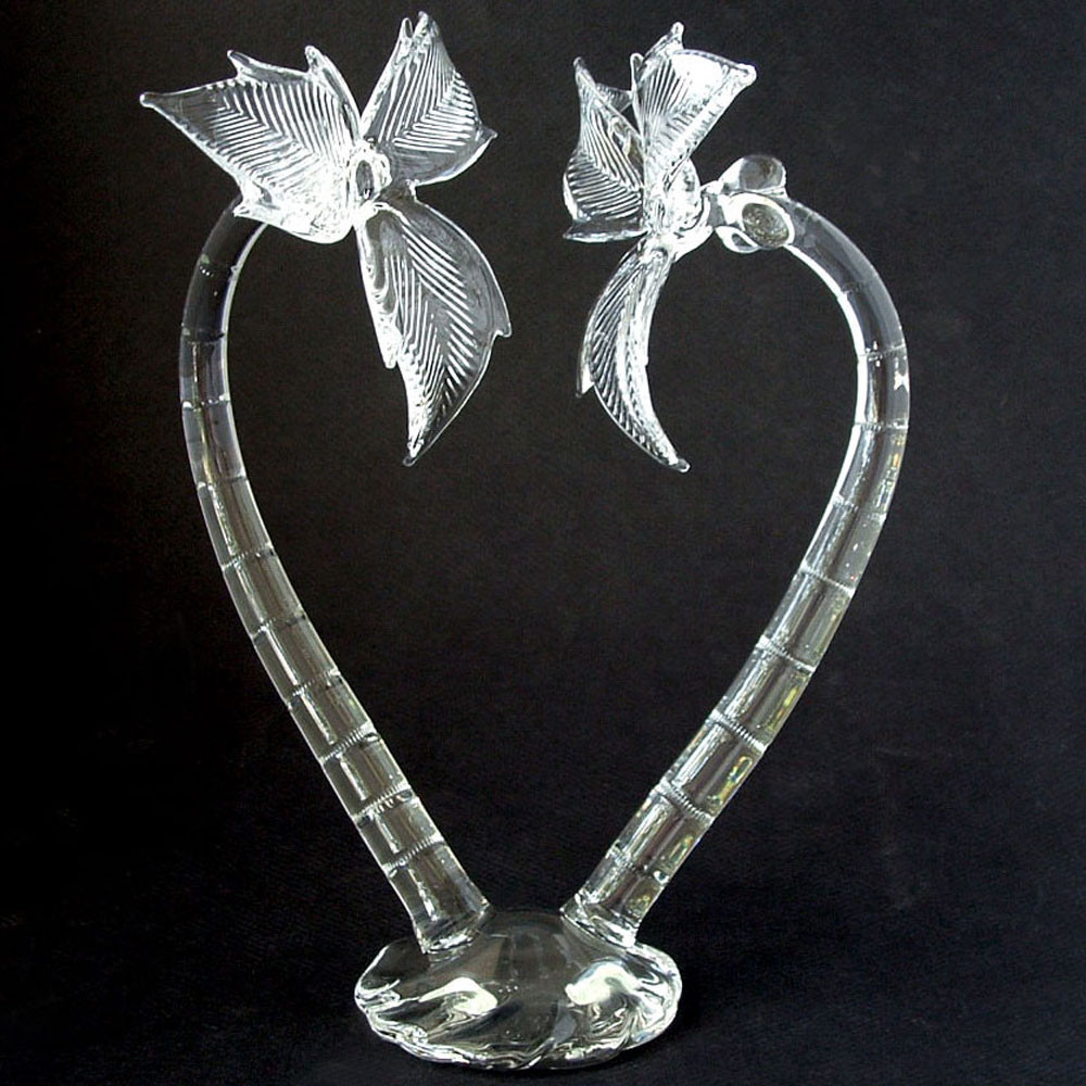 Glass heart wedding cake toppers
