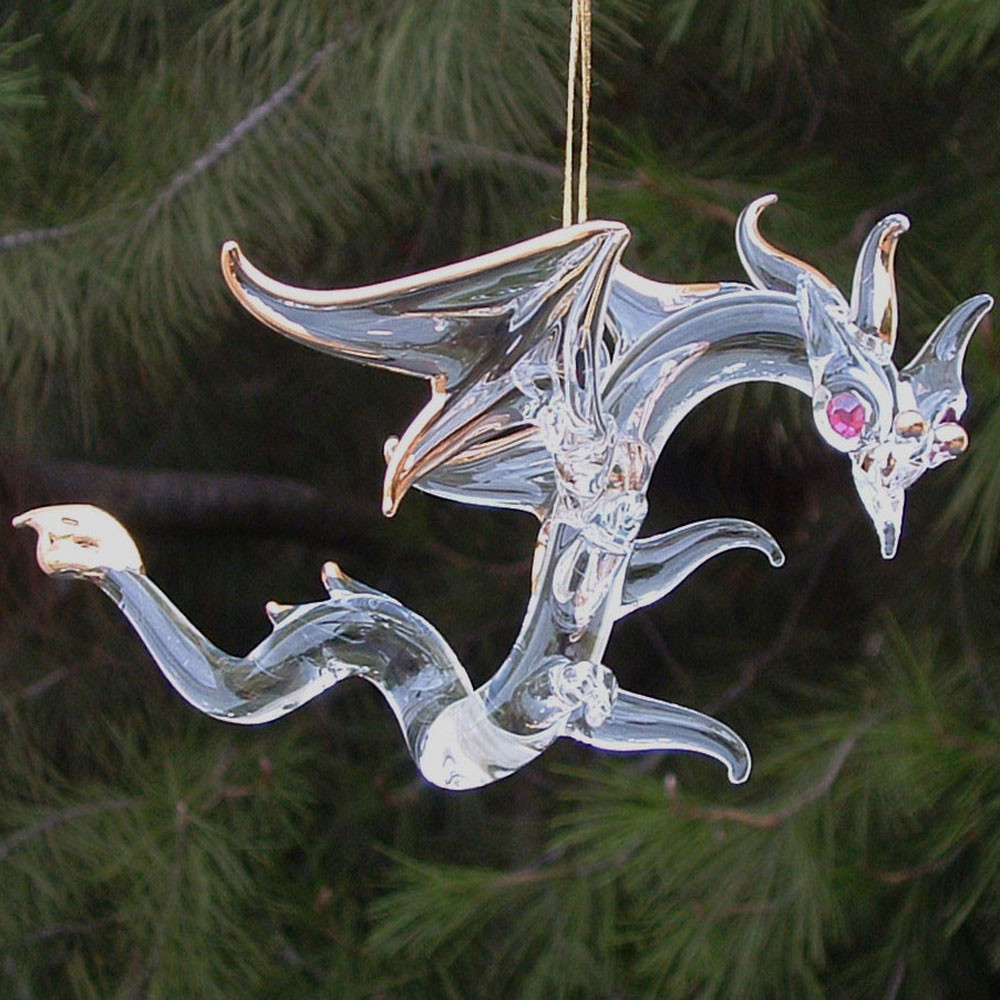 Hand Blown Glass Dragon Crystal Christmas Ornament - Prochaska Gallery